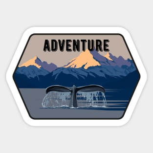 Whale tail, ocean, mountains, nature. Sticker